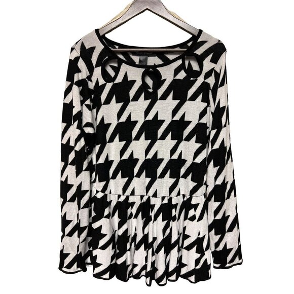Ashley Stewart Black White Large Houndstooth Print Swing Top Women's 18 20 - Picture 1 of 8